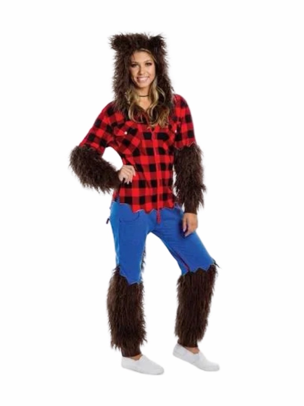 Tipsy Elves Red Plaid and Blue Werewolf Zip up Jumpsuit with pockets XS